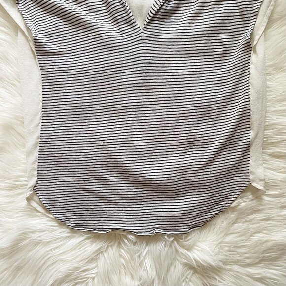 Ulla Johnson White Black Gray Stripe Sheer V-Neck Short Sleeve Blouse - Picture 3 of 5
